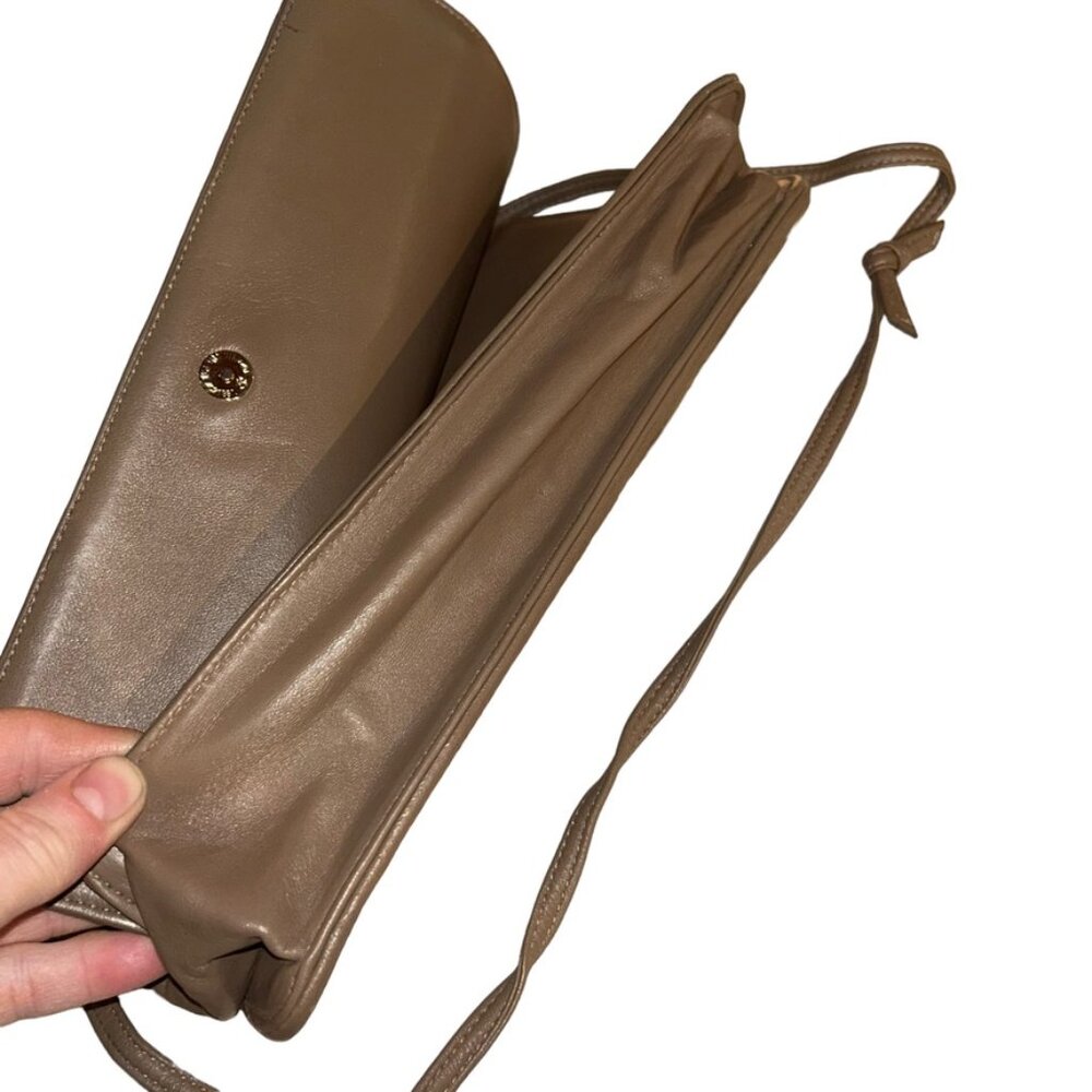 anne klein vintage taupe khaki leather patchwork look classic shoulder b… - Picture 5 of 9